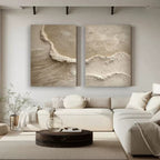 Diptych Abstract Ocean Foam in Heavy Relief