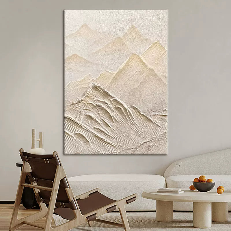 Textured Snow Mountain Peaks in Warm White