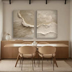Diptych Abstract Ocean Foam in Heavy Relief