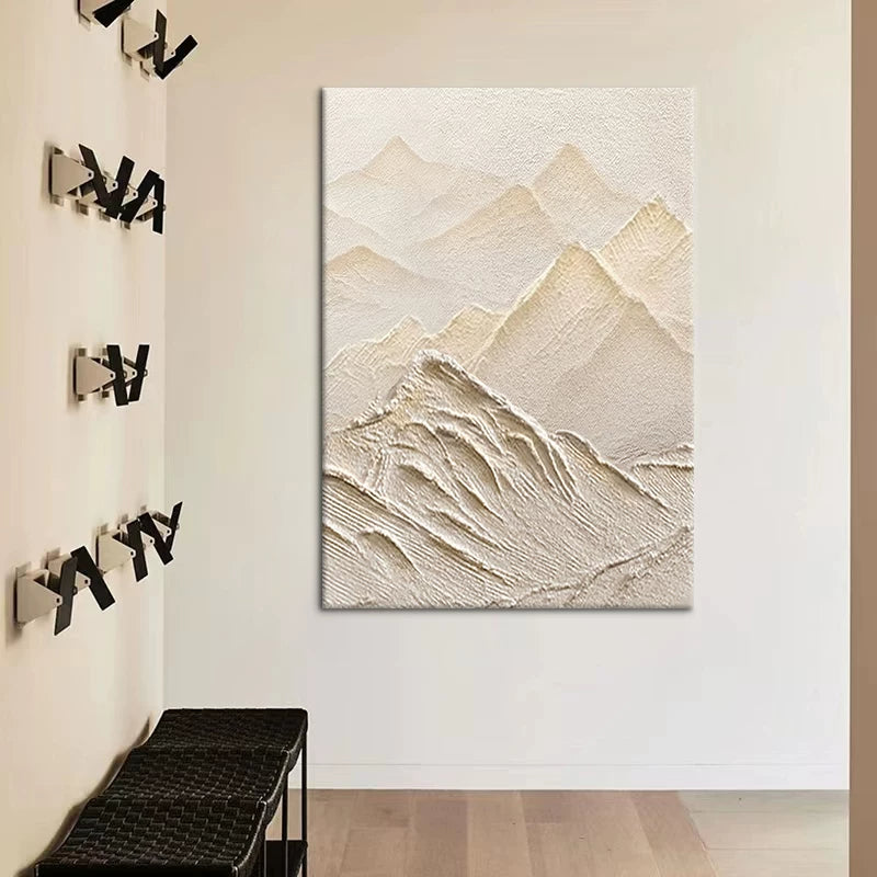 Textured Snow Mountain Peaks in Warm White