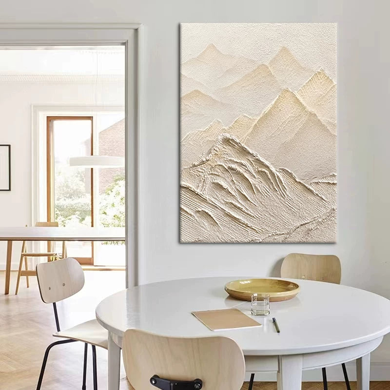 Textured Snow Mountain Peaks in Warm White