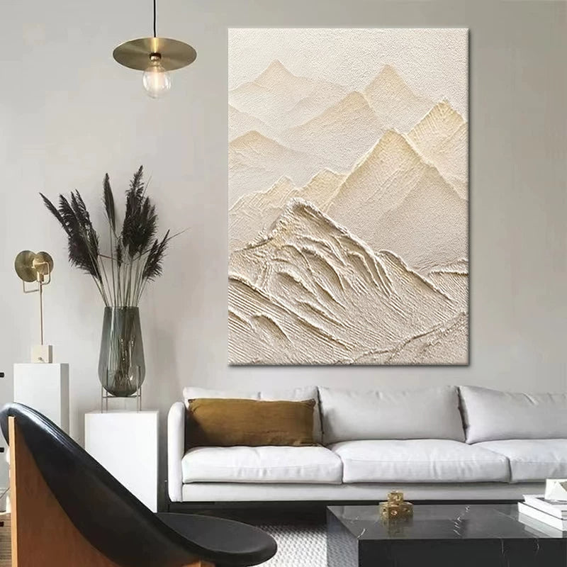 Textured Snow Mountain Peaks in Warm White