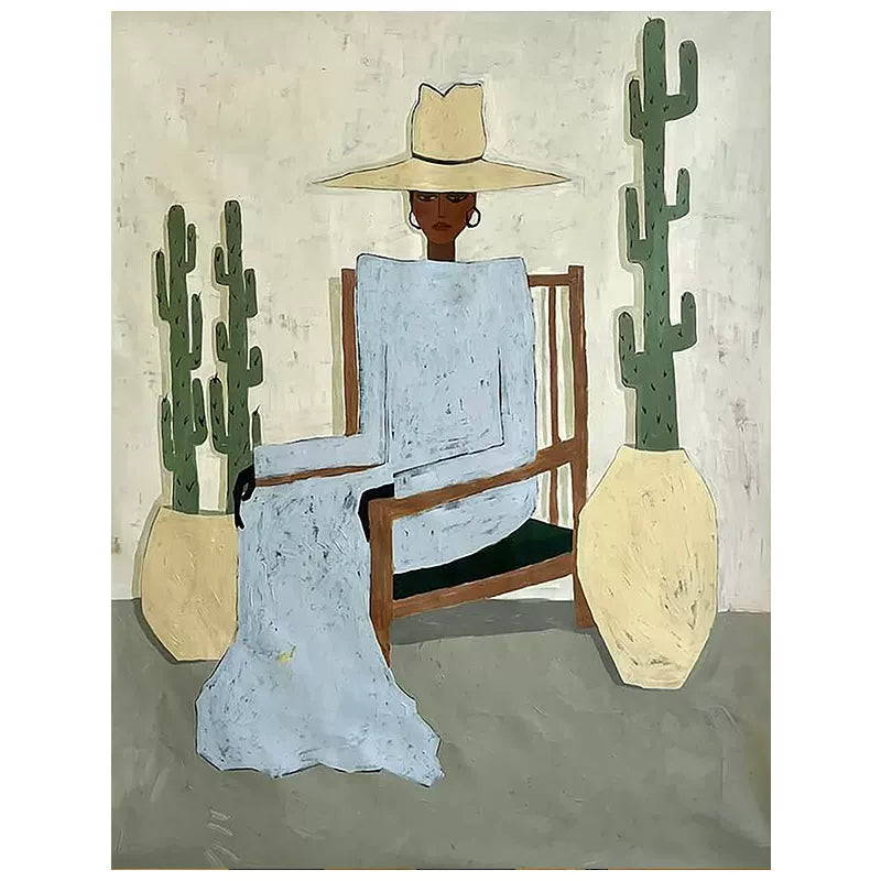 Seated Woman with Sunhat and Cacti