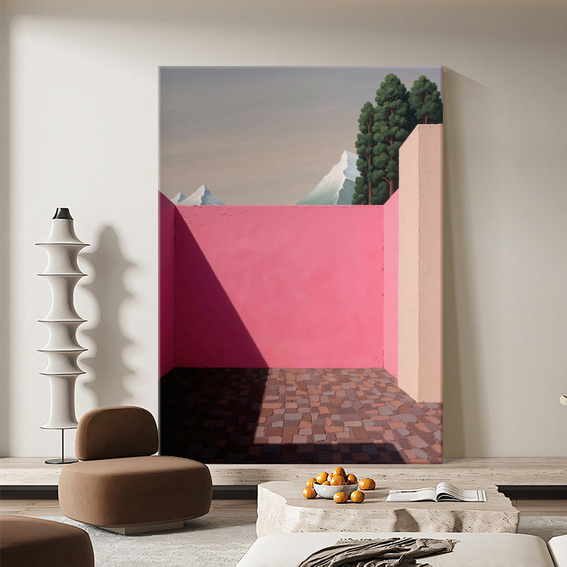 Pink Wall and Snow Mountains