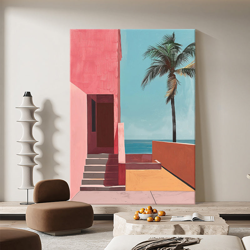Pink Coastal Villa and Palm Tree