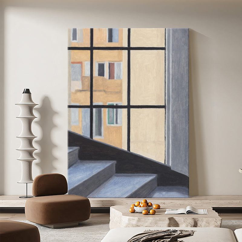 Sunlit Stairway through Window Frame