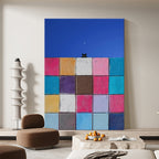 Geometric Color Block Wall and Crescent Moon