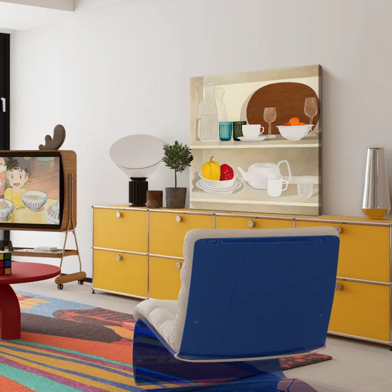 Ceramics and Citrus on Shelves