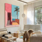 Pink Coastal Villa and Palm Tree