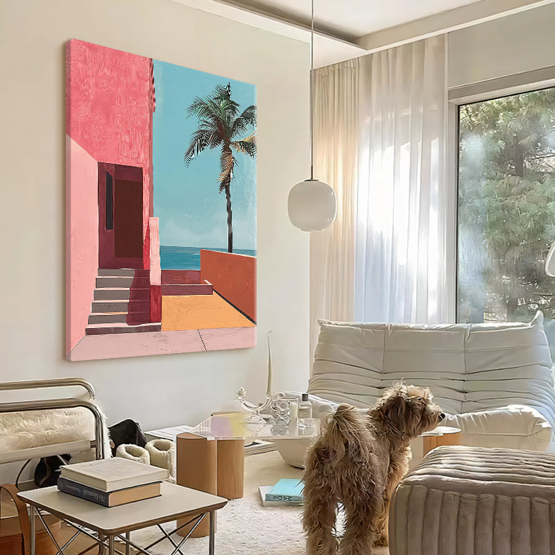 Pink Coastal Villa and Palm Tree