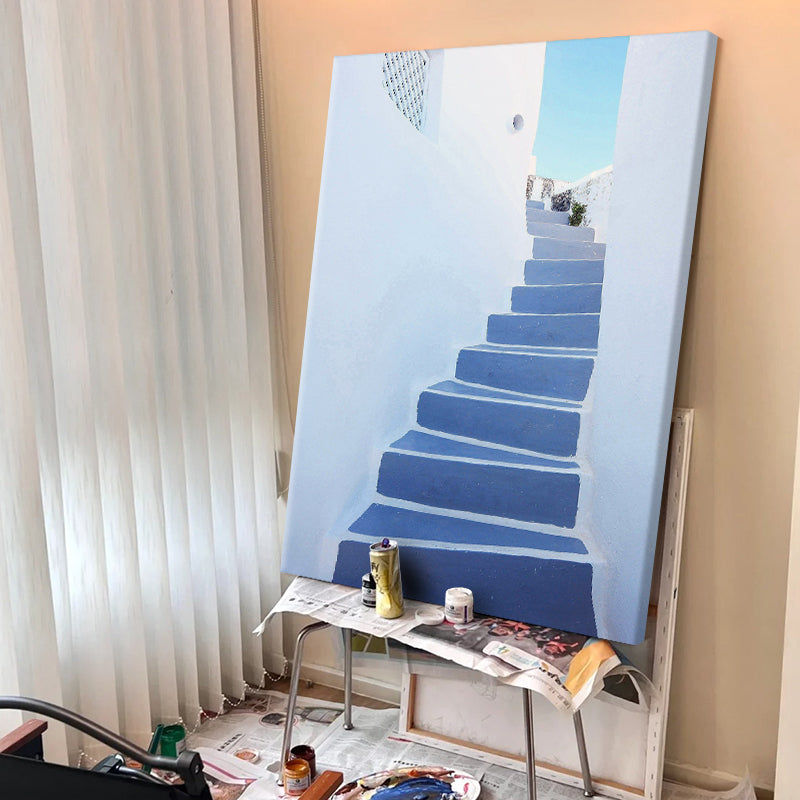 Santorini Blue Steps and Whitewashed Wall