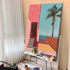 Pink Coastal Villa and Palm Tree