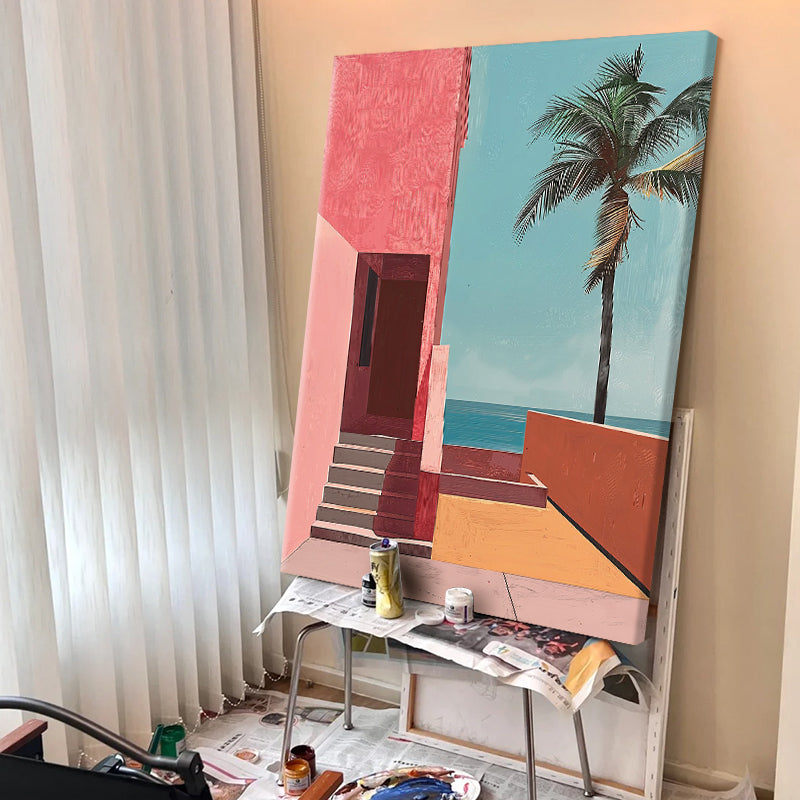 Pink Coastal Villa and Palm Tree