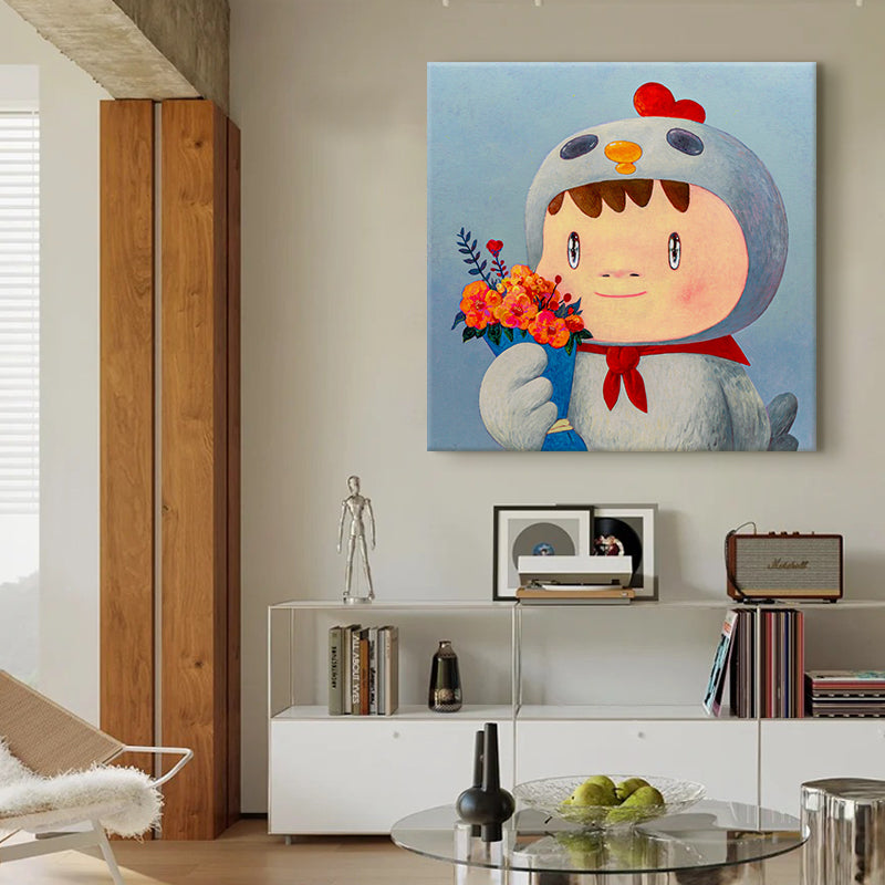 Boy in Chick Costume and Bouquet