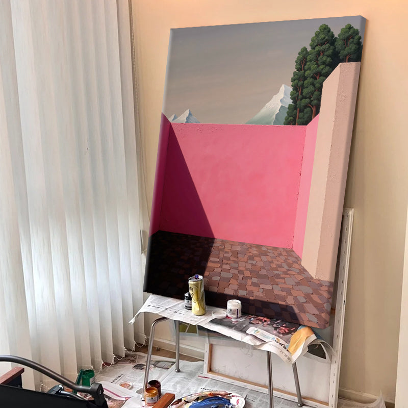Pink Wall and Snow Mountains