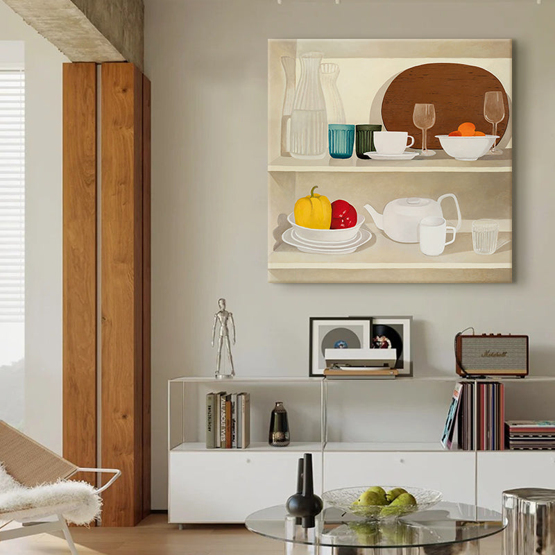 Ceramics and Citrus on Shelves