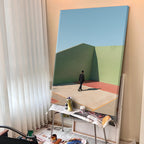 Man in Hat on Green Wall