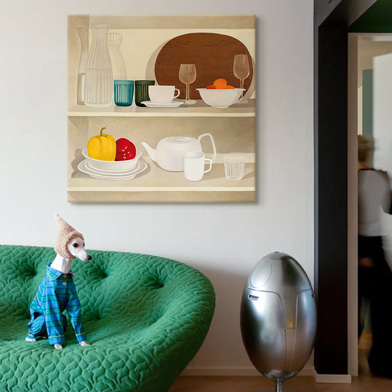 Ceramics and Citrus on Shelves