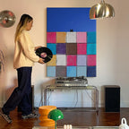 Geometric Color Block Wall and Crescent Moon