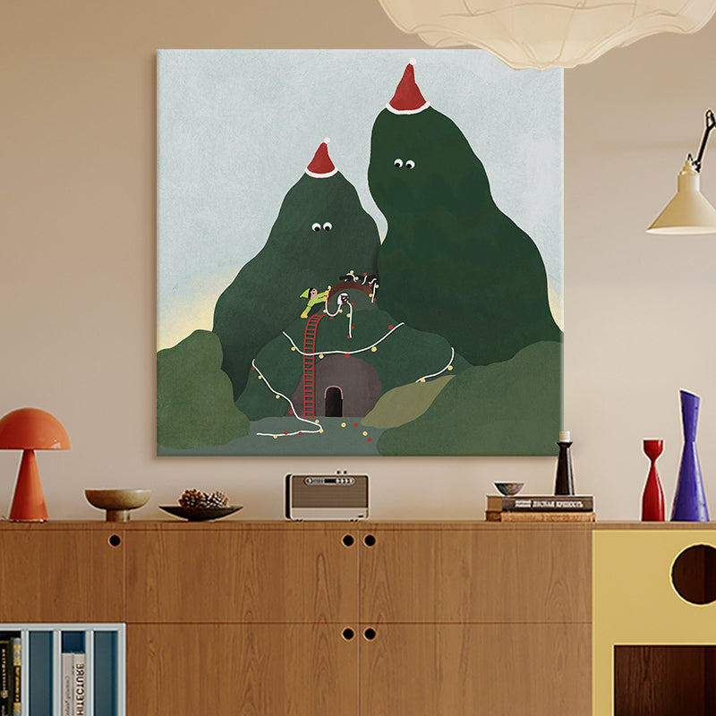 Festive Mountain Village Illustration