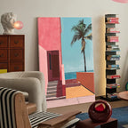 Pink Coastal Villa and Palm Tree