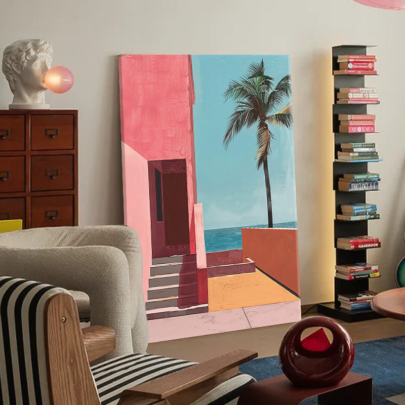 Pink Coastal Villa and Palm Tree