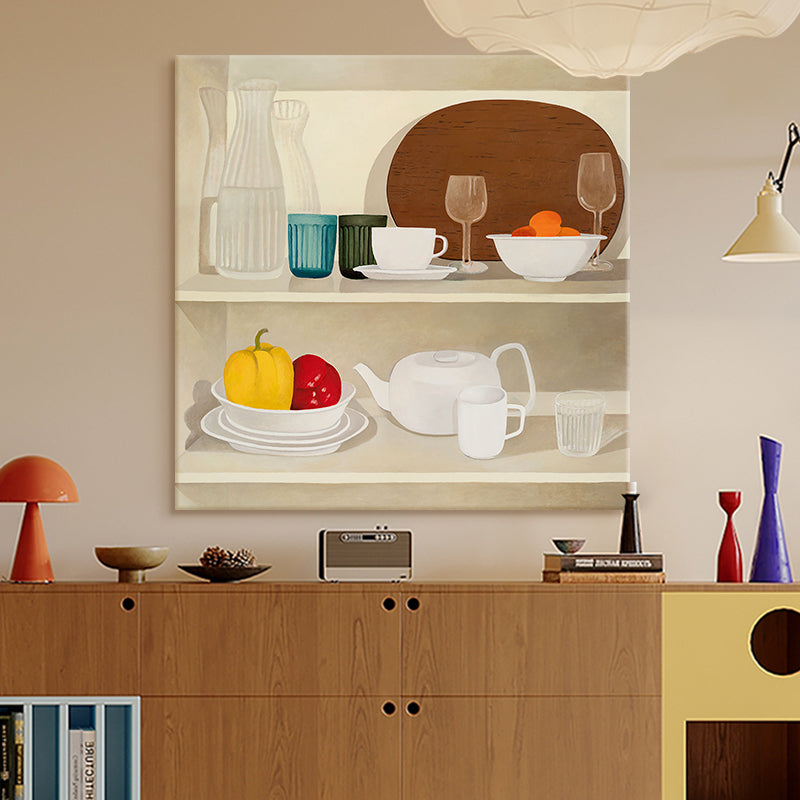 Ceramics and Citrus on Shelves