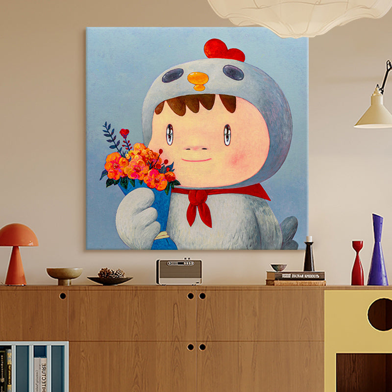 Boy in Chick Costume and Bouquet