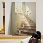 Yellow Flowers on Sunlit Stairs