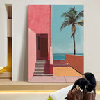 Pink Coastal Villa and Palm Tree