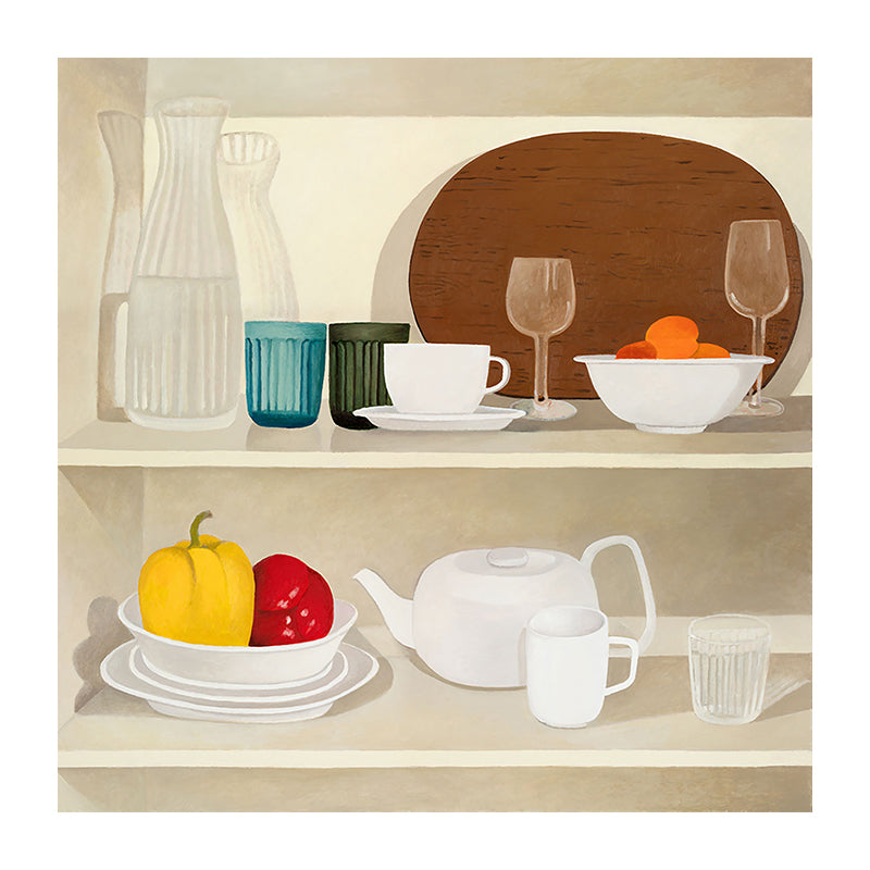 Ceramics and Citrus on Shelves