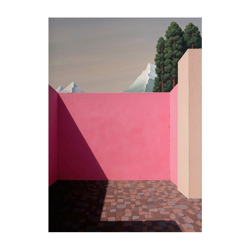 Pink Wall and Snow Mountains