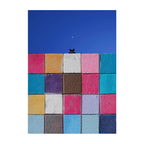 Geometric Color Block Wall and Crescent Moon